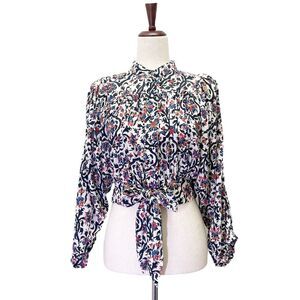 NWT Cynthia Rowley Floral Dolman Sleeve Cropped Blouse Red Ivory Navy Size Small